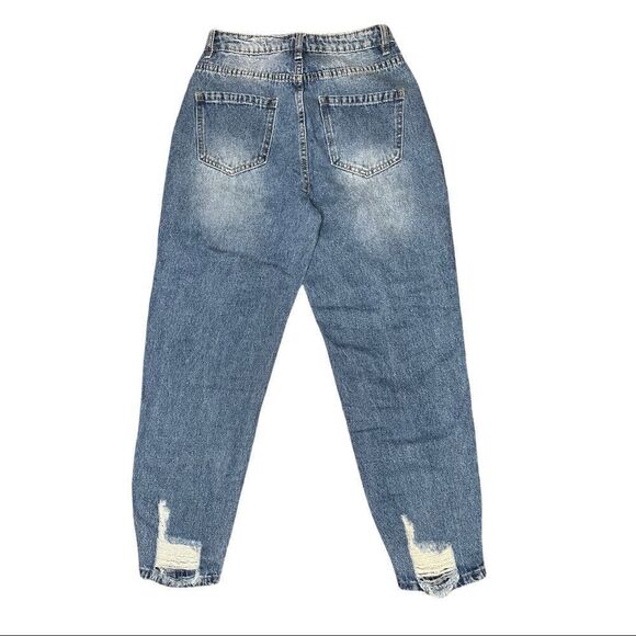 Missguided Petite Blue Riot Ripped Mom Jeans - Picture 7 of 9